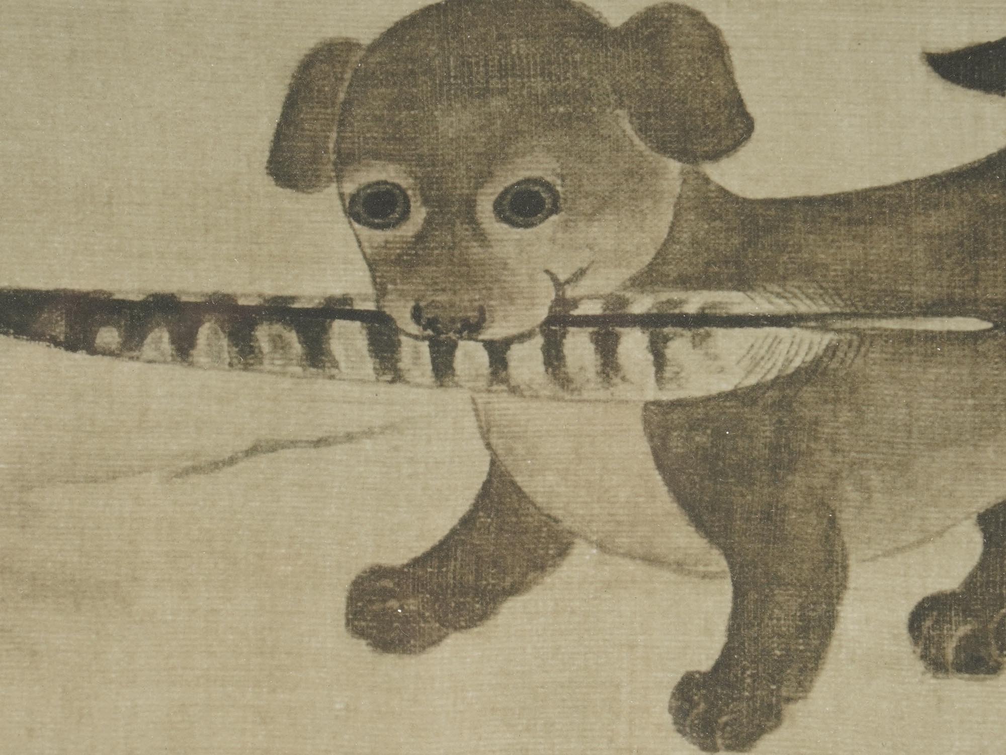 CHINESE DOG WOODBLOCK PRINT ON LINEN AFTER LEE AM PIC-2